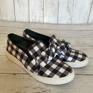 Michael Kors Black and Large Check Gingham Willa Slip On Bow Sneaker